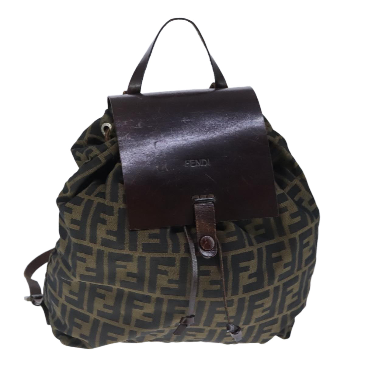 FENDI Zucca Canvas Backpack Brown Black Silver 103545