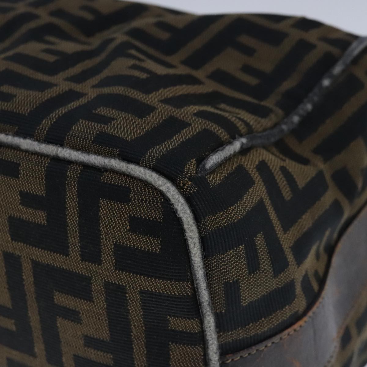 FENDI Zucca Canvas Vanity Hand Bag Brown Black Gold 103857