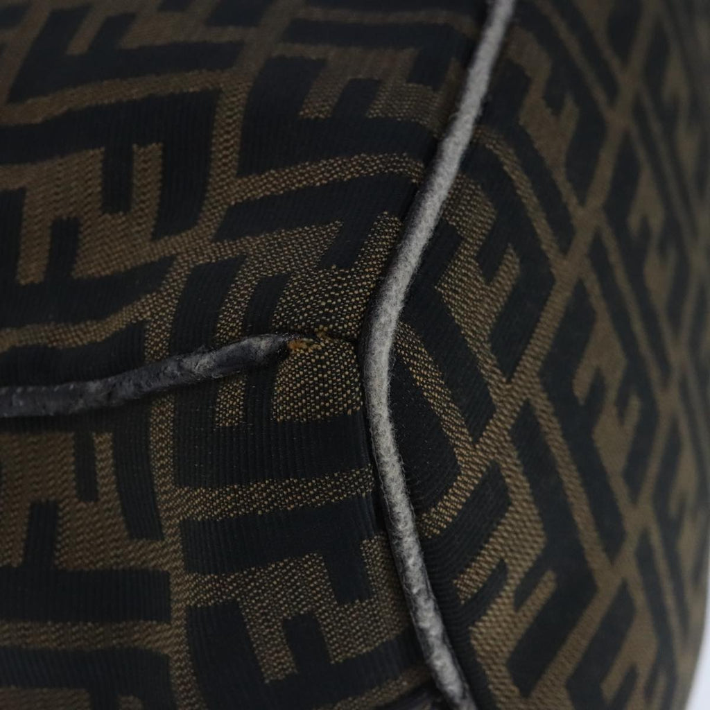 FENDI Zucca Canvas Vanity Hand Bag Brown Black Gold 103857