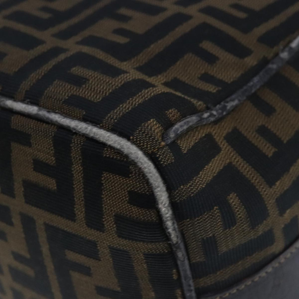 FENDI Zucca Canvas Vanity Hand Bag Brown Black Gold 103857