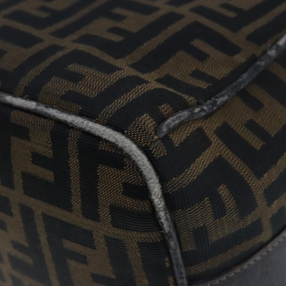 FENDI Zucca Canvas Vanity Hand Bag Brown Black Gold 103857