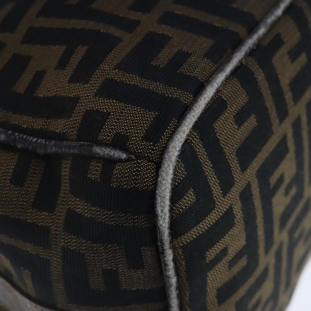 FENDI Zucca Canvas Vanity Hand Bag Brown Black Gold 103857