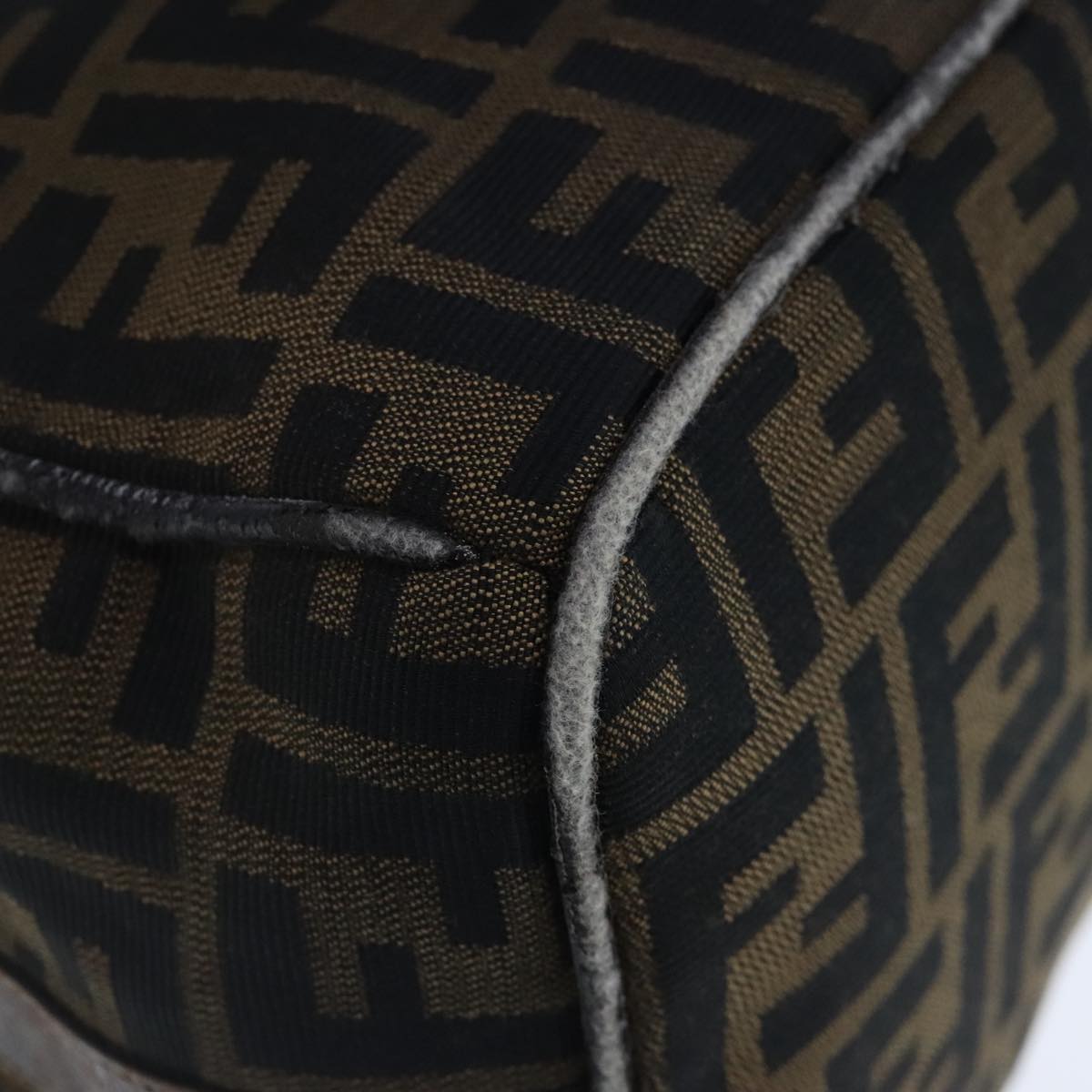 FENDI Zucca Canvas Vanity Hand Bag Brown Black Gold 103857
