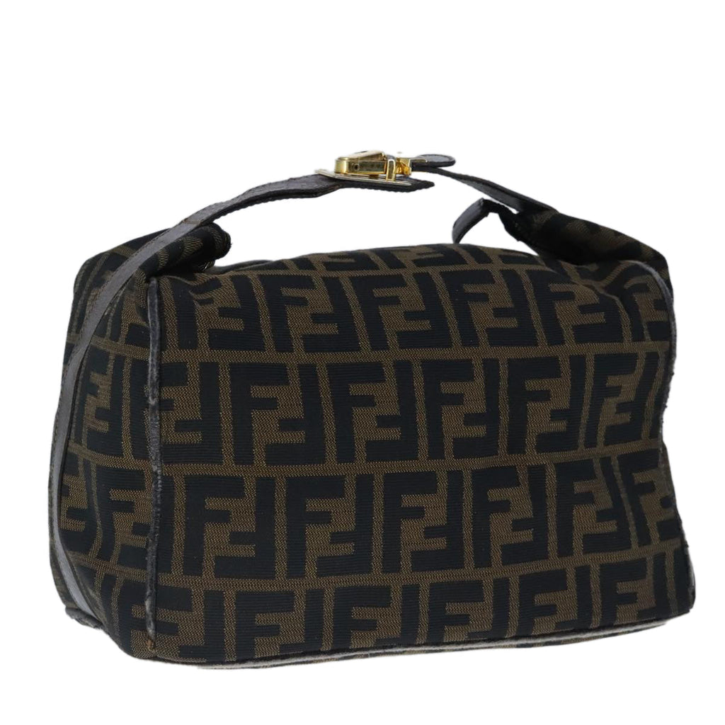 FENDI Zucca Canvas Vanity Hand Bag Brown Black Gold 103857