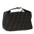FENDI Zucca Canvas Vanity Hand Bag Brown Black Gold 103857