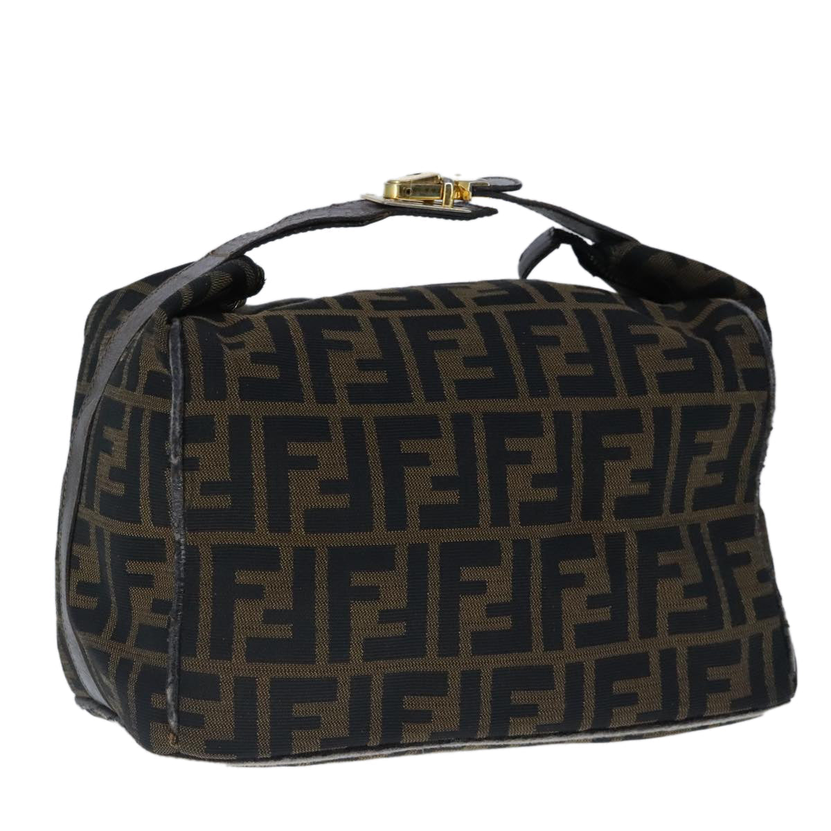 FENDI Zucca Canvas Vanity Hand Bag Brown Black Gold 103857