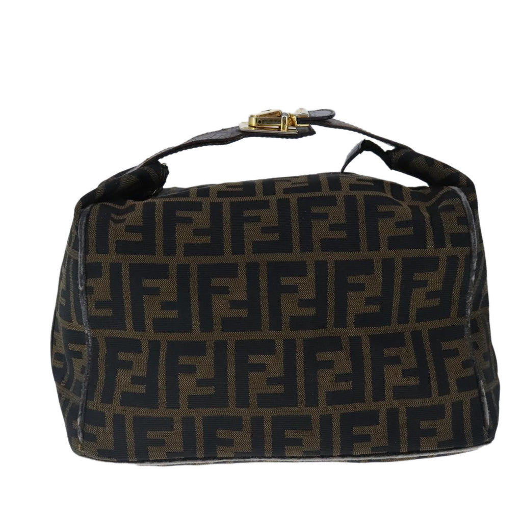FENDI Zucca Canvas Vanity Hand Bag Brown Black Gold 103857