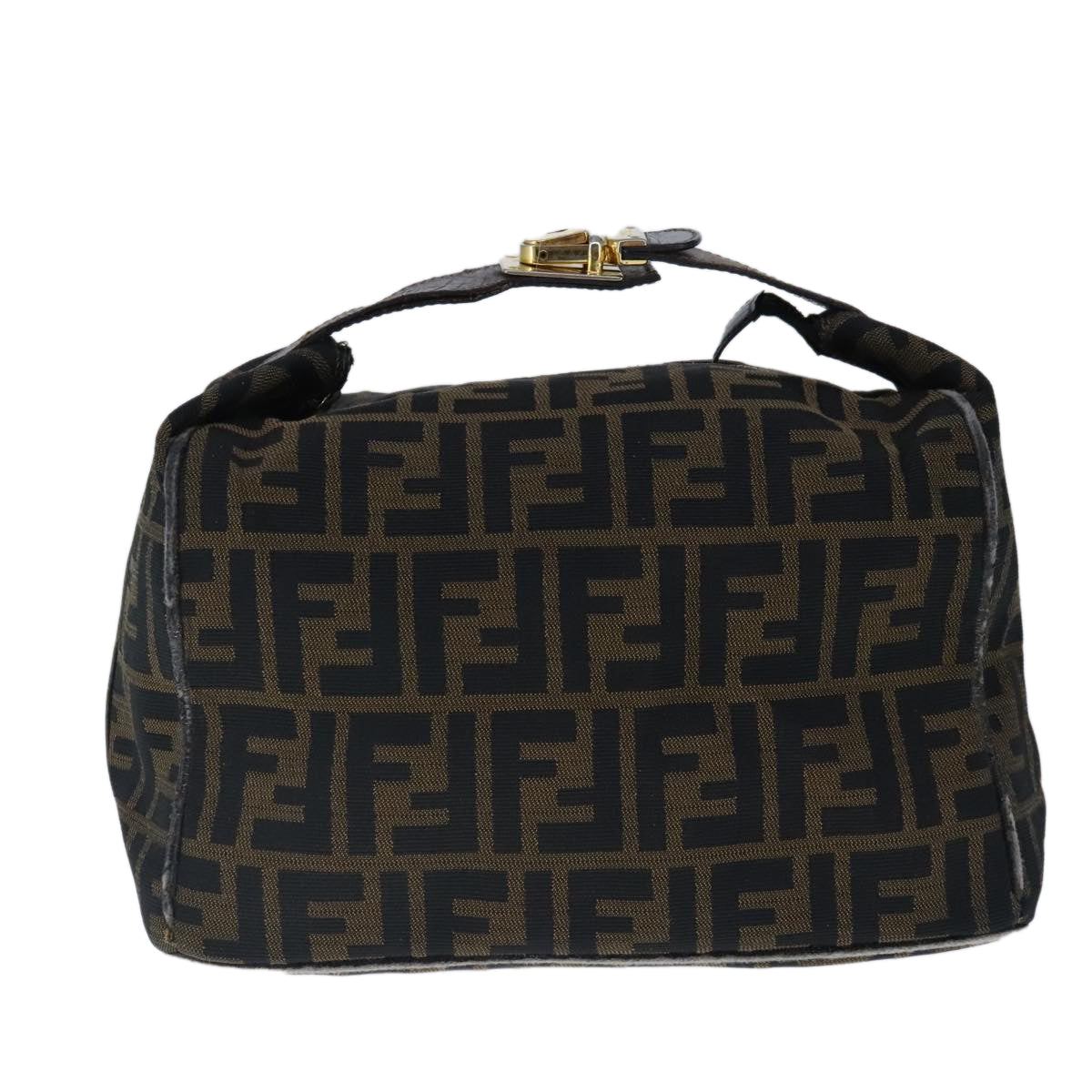 FENDI Zucca Canvas Vanity Hand Bag Brown Black Gold 103857