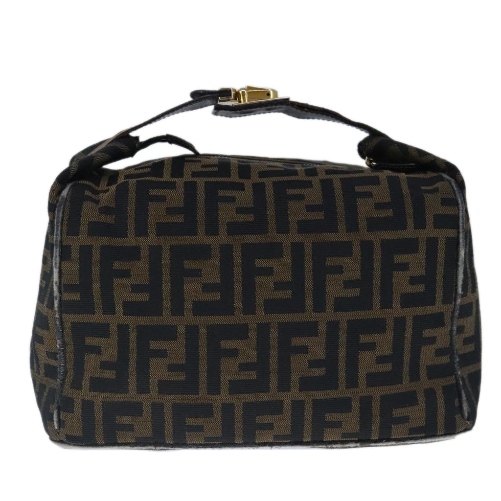 FENDI Zucca Canvas Vanity Hand Bag Brown Black Gold 103857