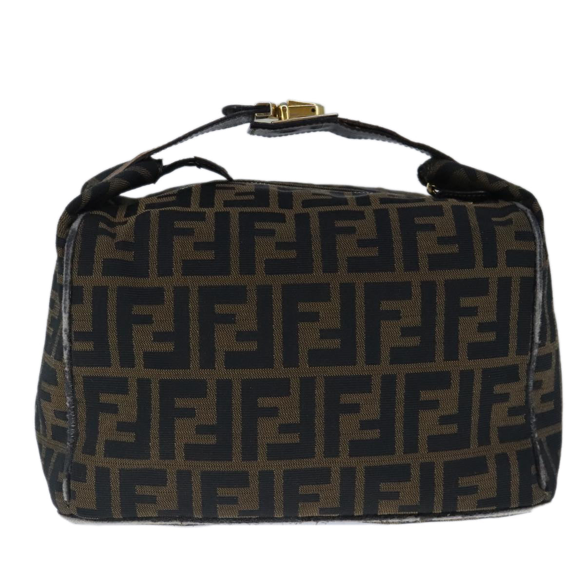 FENDI Zucca Canvas Vanity Hand Bag Brown Black Gold 103857