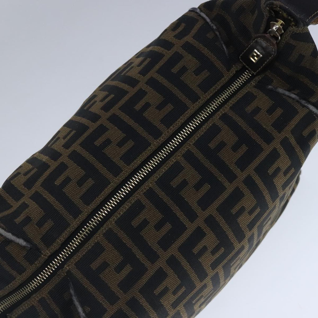 FENDI Zucca Canvas Vanity Hand Bag Brown Black Gold 103857