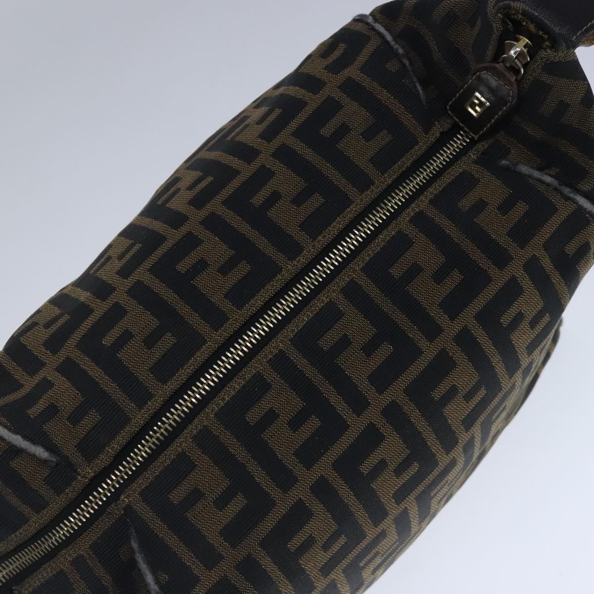 FENDI Zucca Canvas Vanity Hand Bag Brown Black Gold 103857