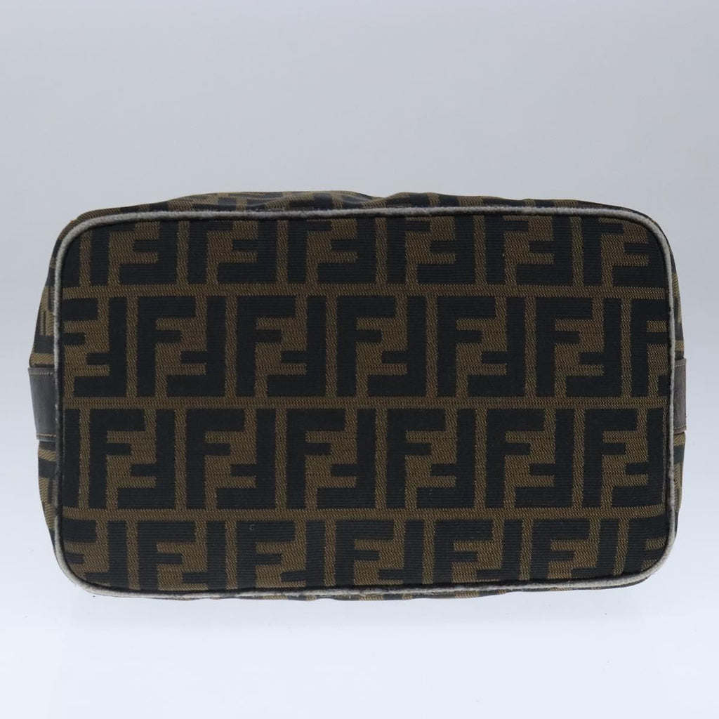 FENDI Zucca Canvas Vanity Hand Bag Brown Black Gold 103857