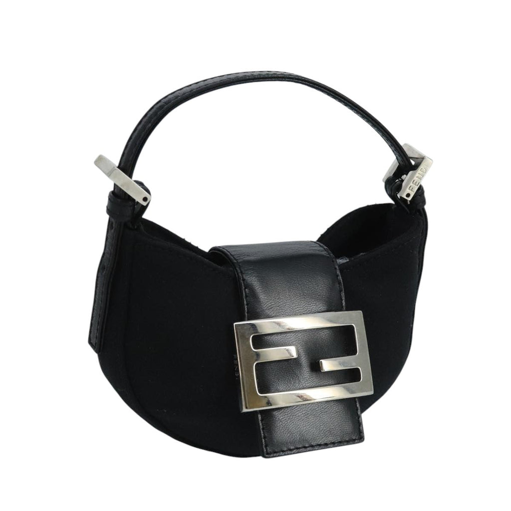FENDI Mini Croissant Hand Bag Nylon Black Silver 103892