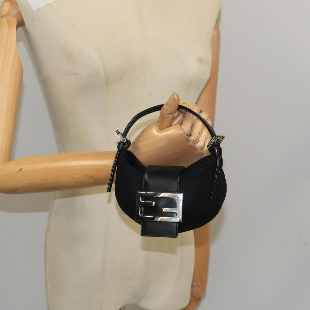 FENDI Mini Croissant Hand Bag Nylon Black Silver 103892