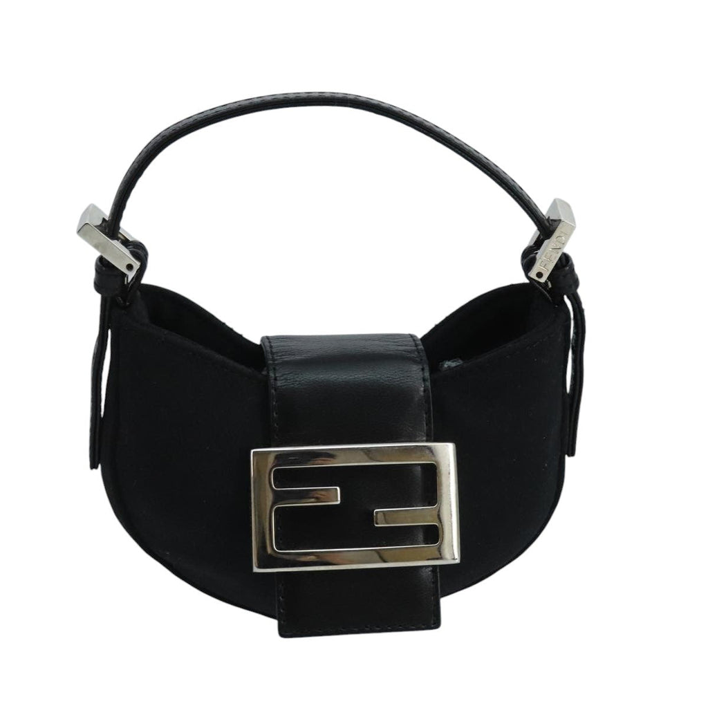 FENDI Mini Croissant Hand Bag Nylon Black Silver 103892
