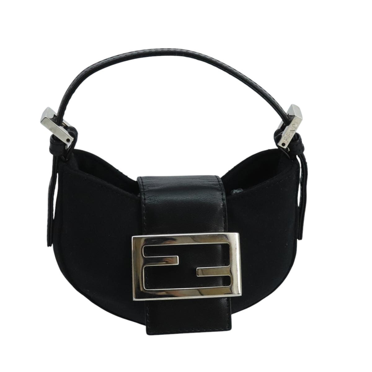 FENDI Mini Croissant Hand Bag Nylon Black Silver 103892