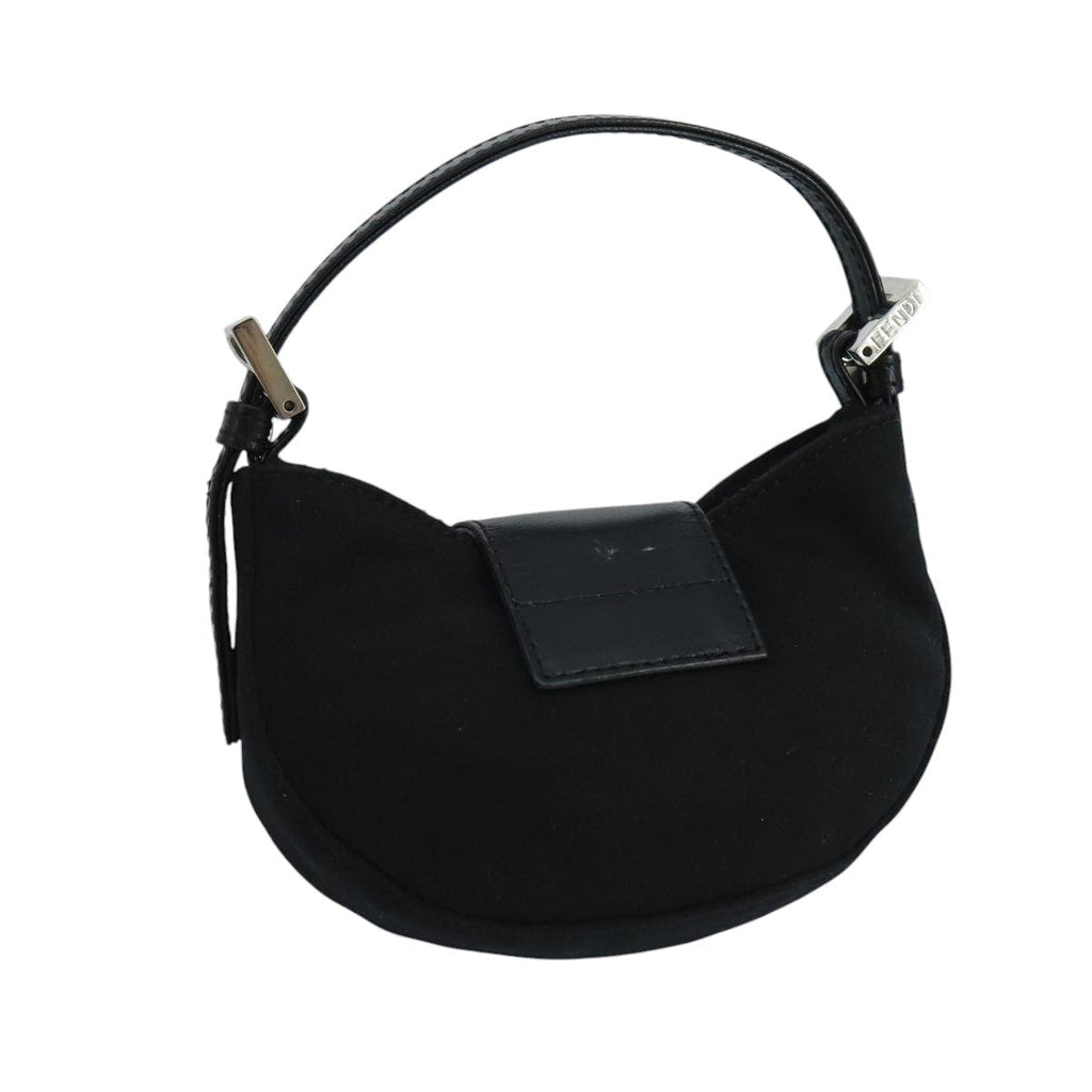 FENDI Mini Croissant Hand Bag Nylon Black Silver 103892
