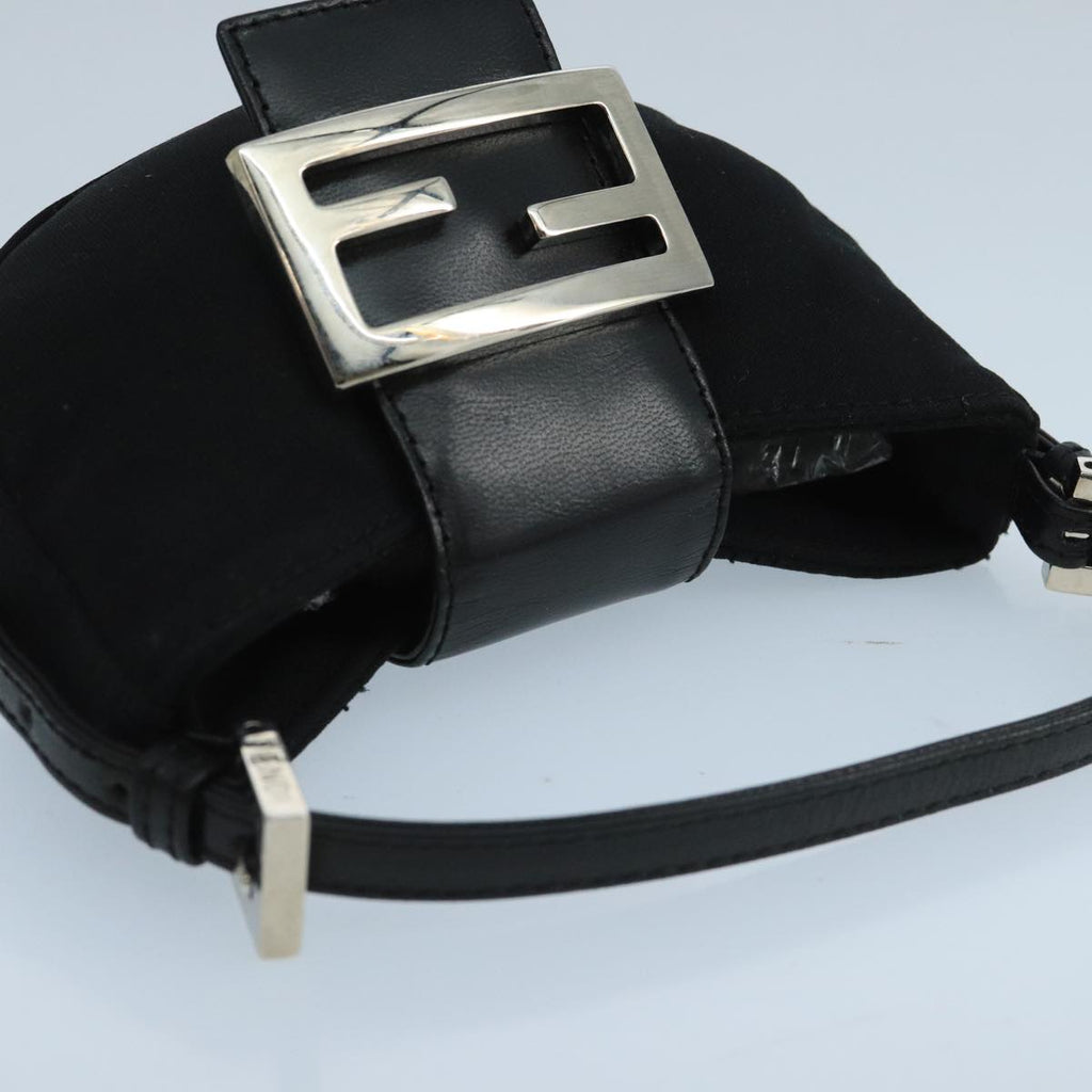 FENDI Mini Croissant Hand Bag Nylon Black Silver 103892