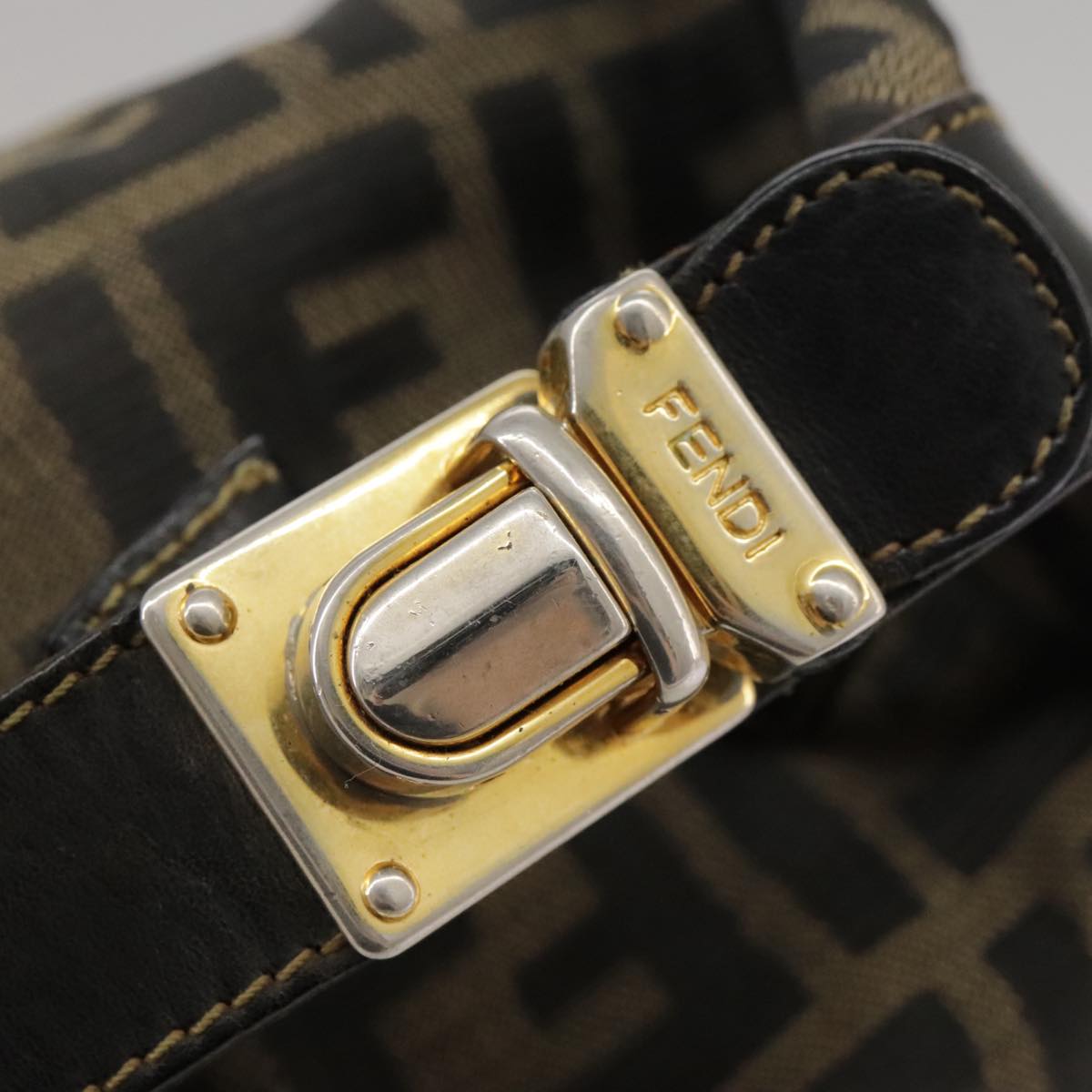 FENDI Zucca Canvas Vanity Pouch Brown Black Gold 104142