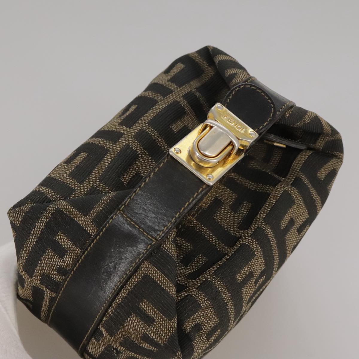 FENDI Zucca Canvas Vanity Pouch Brown Black Gold 104142