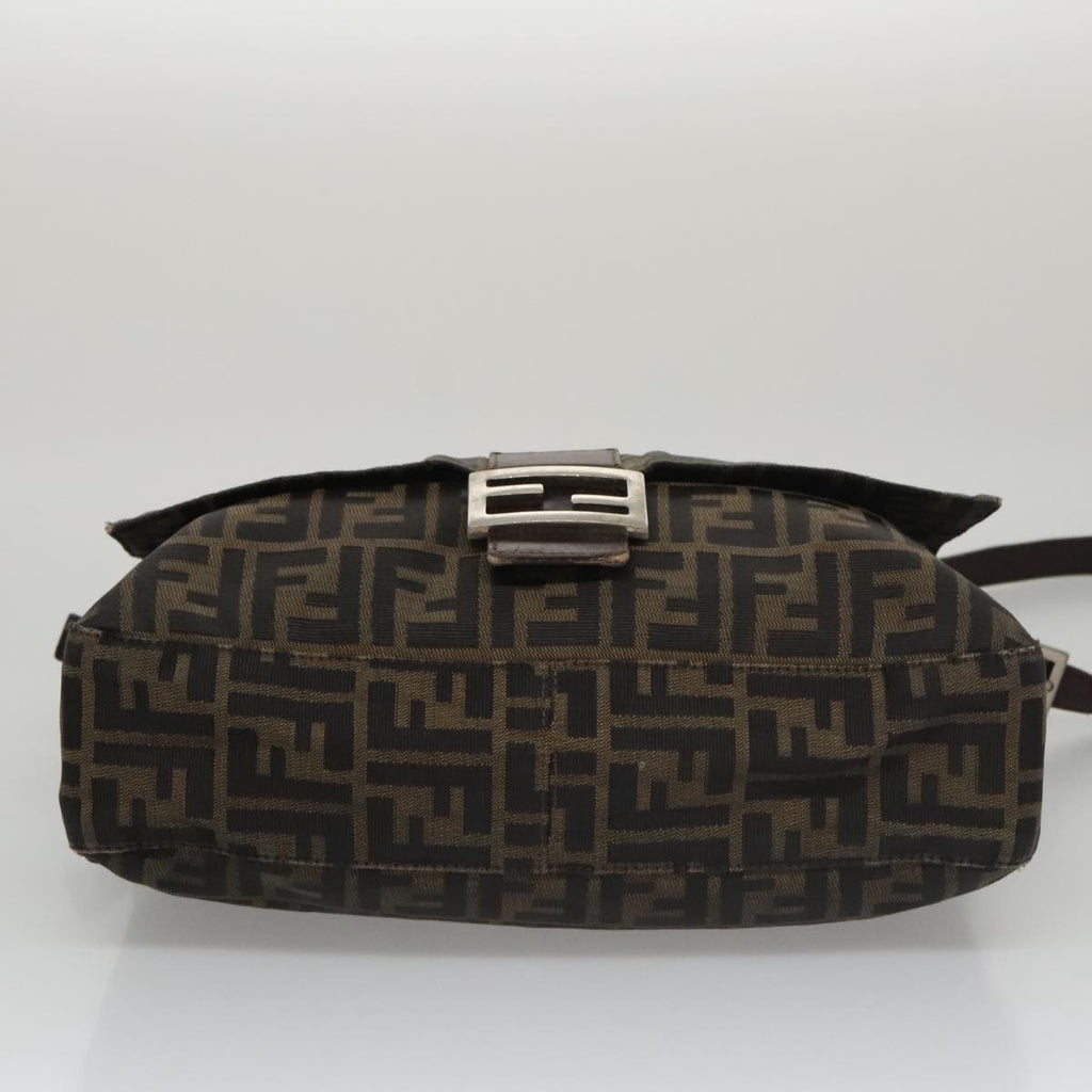 FENDI Zucca Canvas Mamma Baguette Shoulder Bag Brown Black Silver 104241