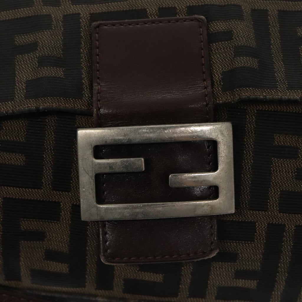 FENDI Zucca Canvas Mamma Baguette Shoulder Bag Brown Black Silver 104241