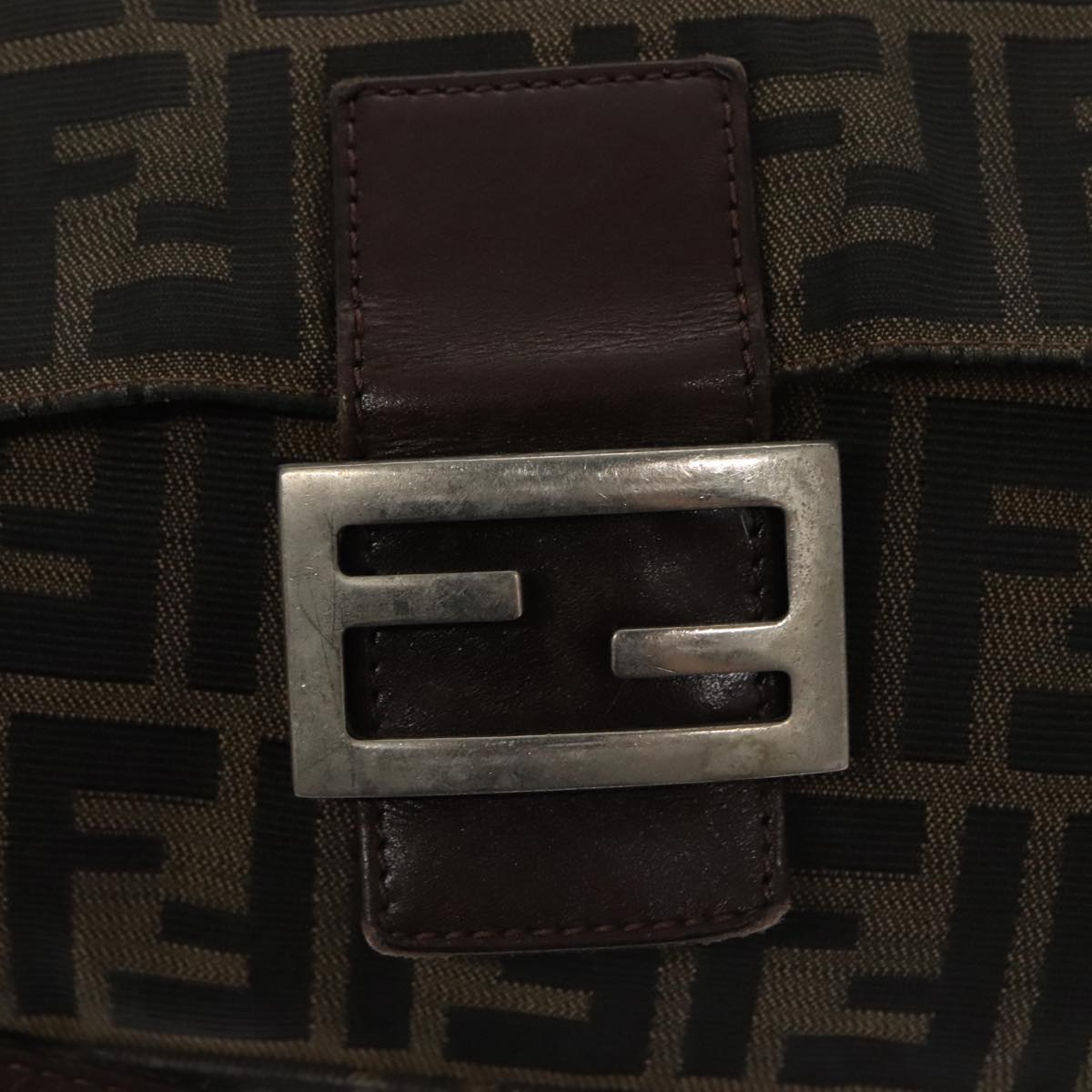 FENDI Zucca Canvas Mamma Baguette Shoulder Bag Brown Black Silver 104241