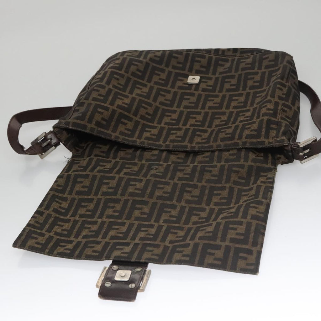 FENDI Zucca Canvas Mamma Baguette Shoulder Bag Brown Black Silver 104241