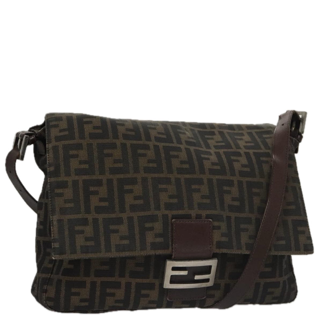 FENDI Zucca Canvas Mamma Baguette Shoulder Bag Brown Black Silver 104241