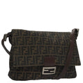 FENDI Zucca Canvas Mamma Baguette Shoulder Bag Brown Black Silver 104241