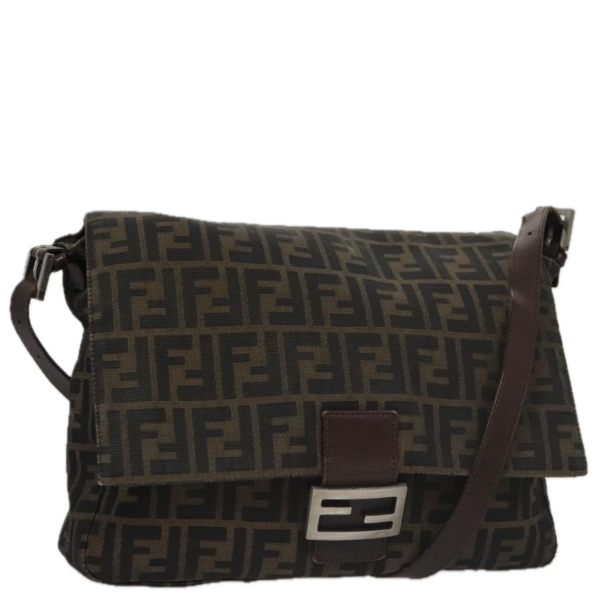FENDI Zucca Canvas Mamma Baguette Shoulder Bag Brown Black Silver 104241