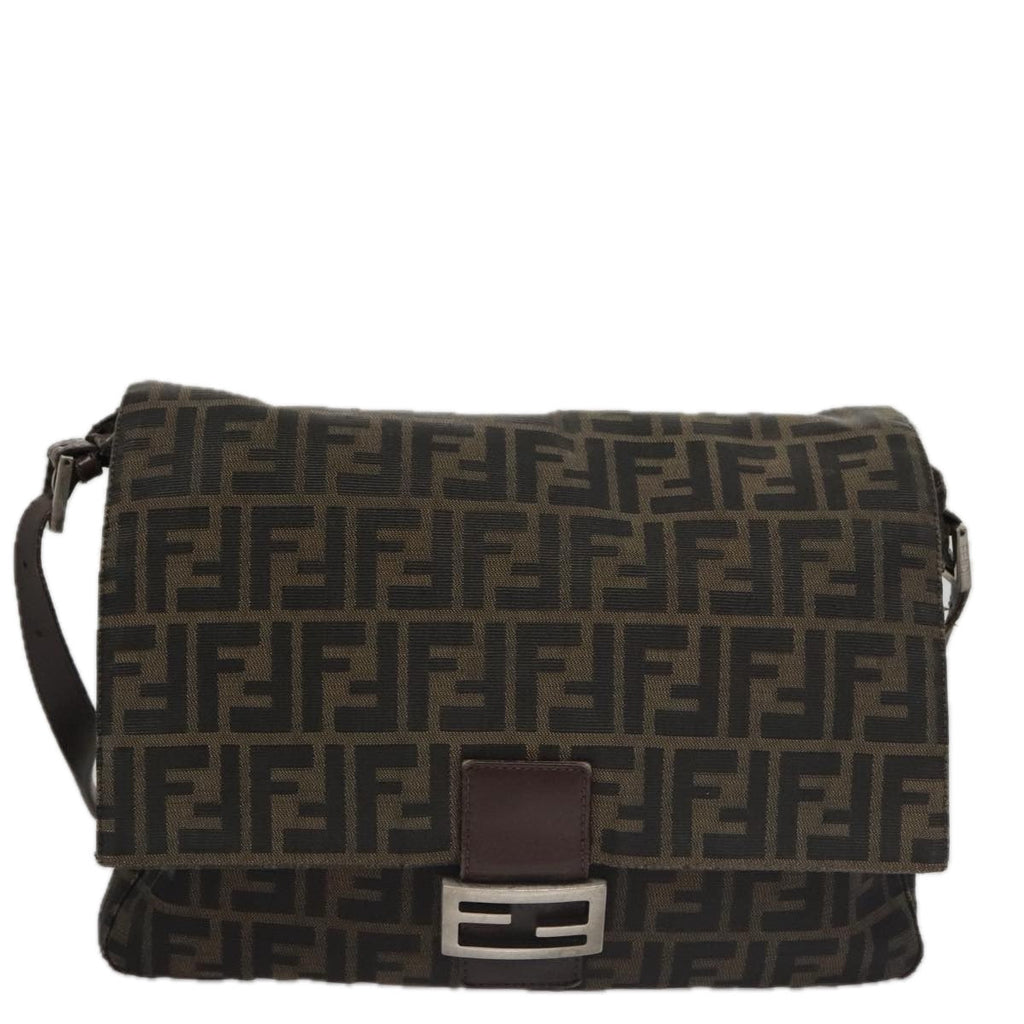 FENDI Zucca Canvas Mamma Baguette Shoulder Bag Brown Black Silver 104241