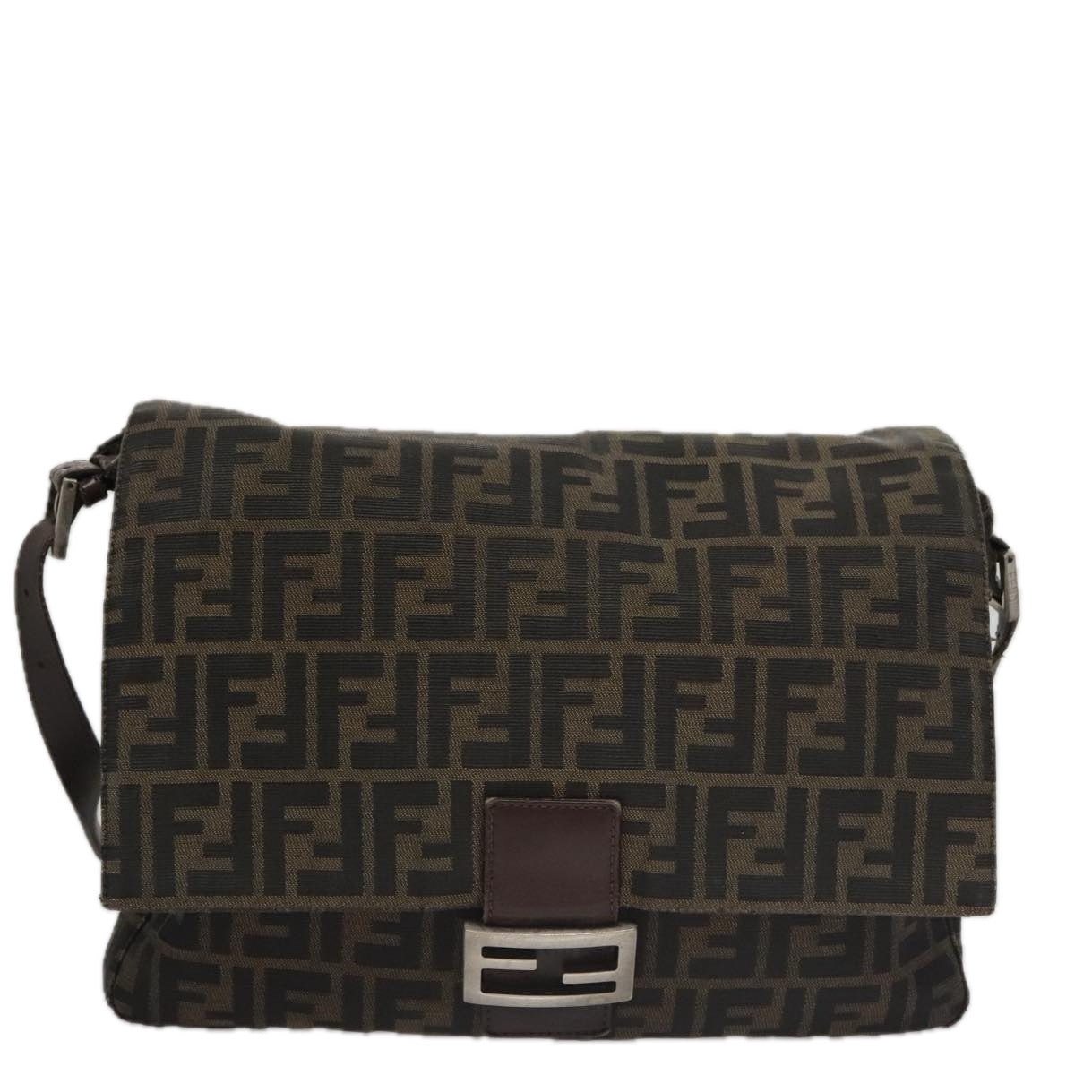 FENDI Zucca Canvas Mamma Baguette Shoulder Bag Brown Black Silver 104241