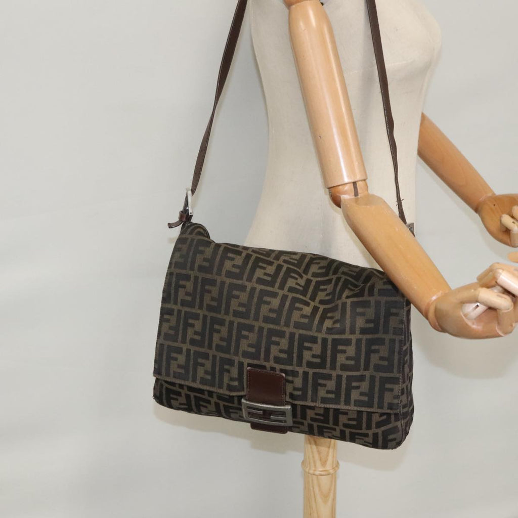 FENDI Zucca Canvas Mamma Baguette Shoulder Bag Brown Black Silver 104241