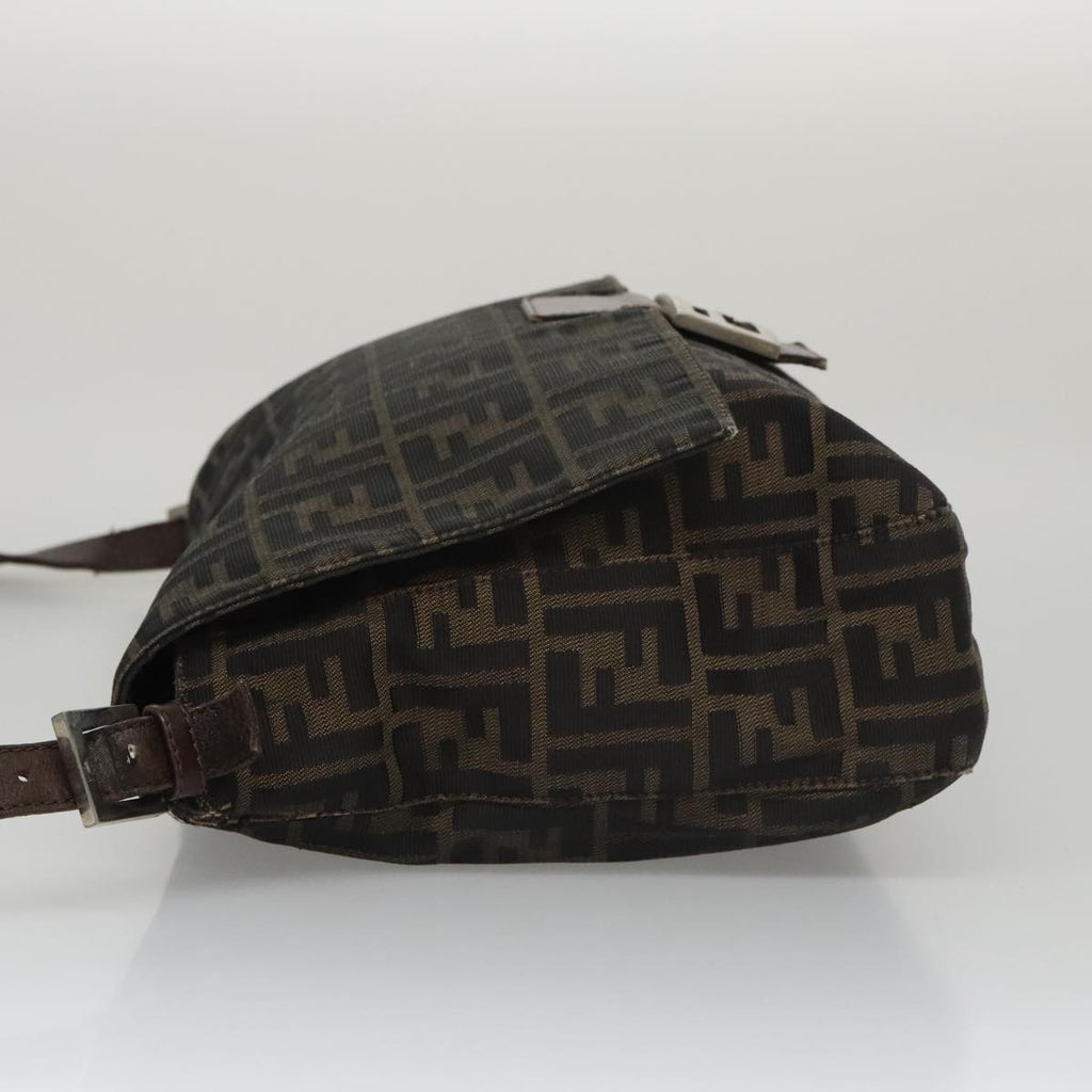 FENDI Zucca Canvas Mamma Baguette Shoulder Bag Brown Black Silver 104241