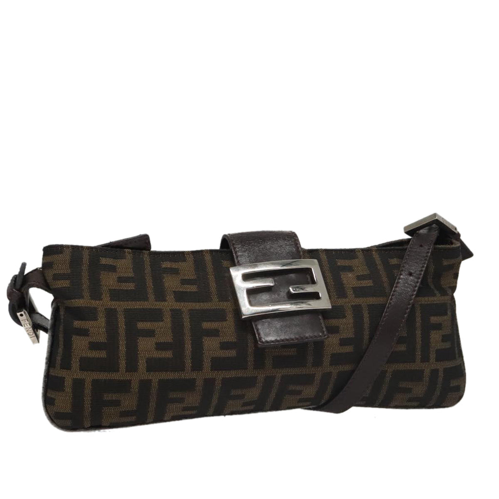 FENDI Zucca Canvas Shoulder Bag Brown Black 104253