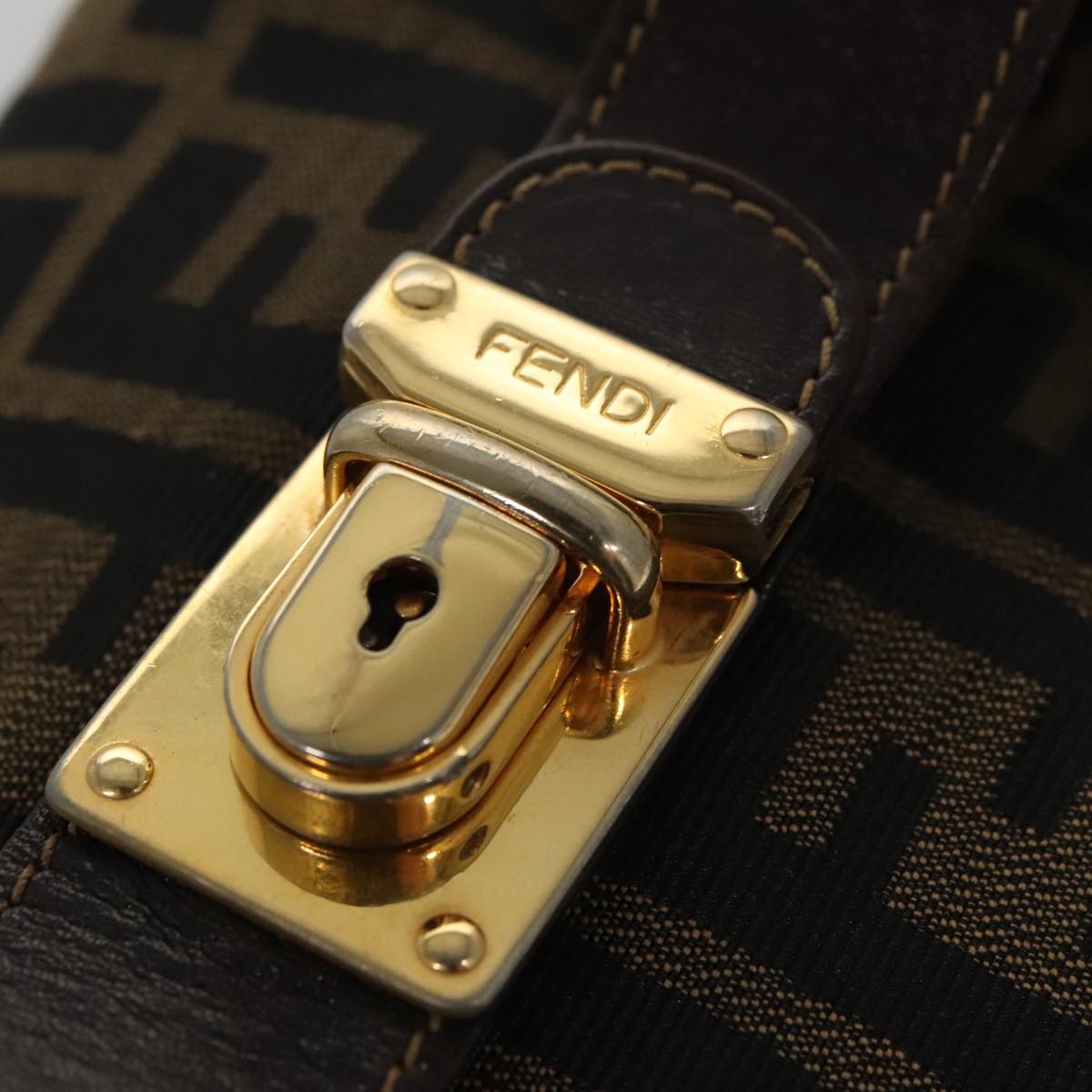 FENDI Zucca Canvas Vanity Pouch Brown Black gold 104284