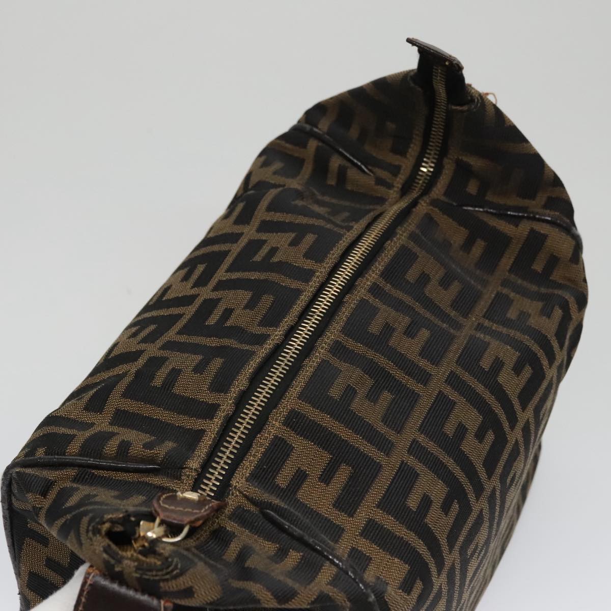 FENDI Zucca Canvas Vanity Pouch Brown Black gold 104284