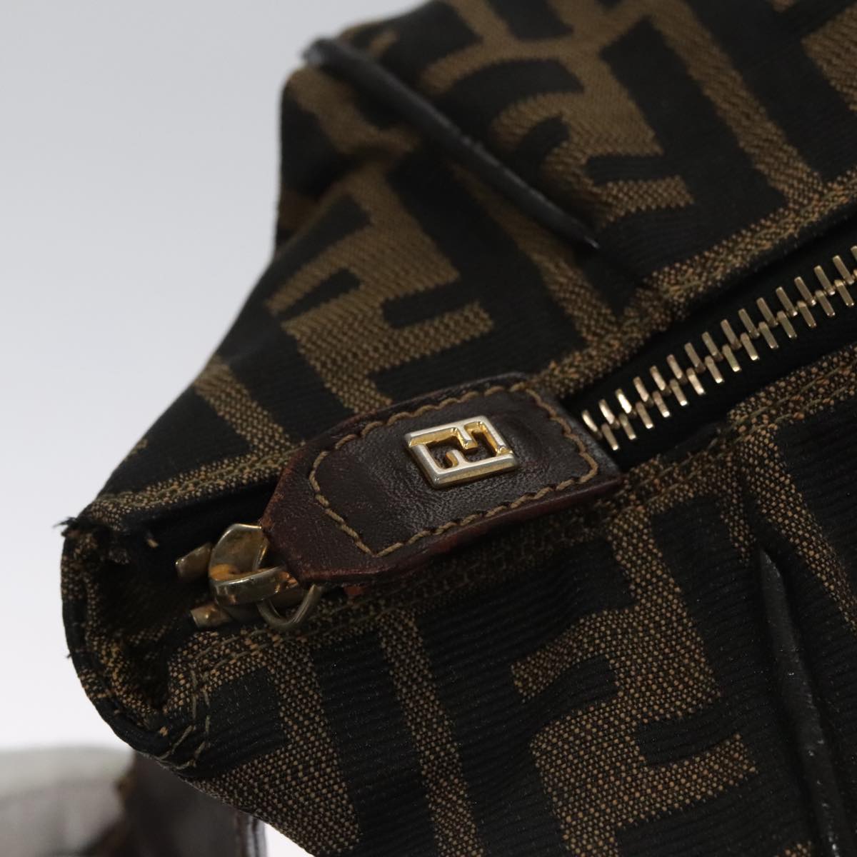 FENDI Zucca Canvas Vanity Pouch Brown Black gold 104284