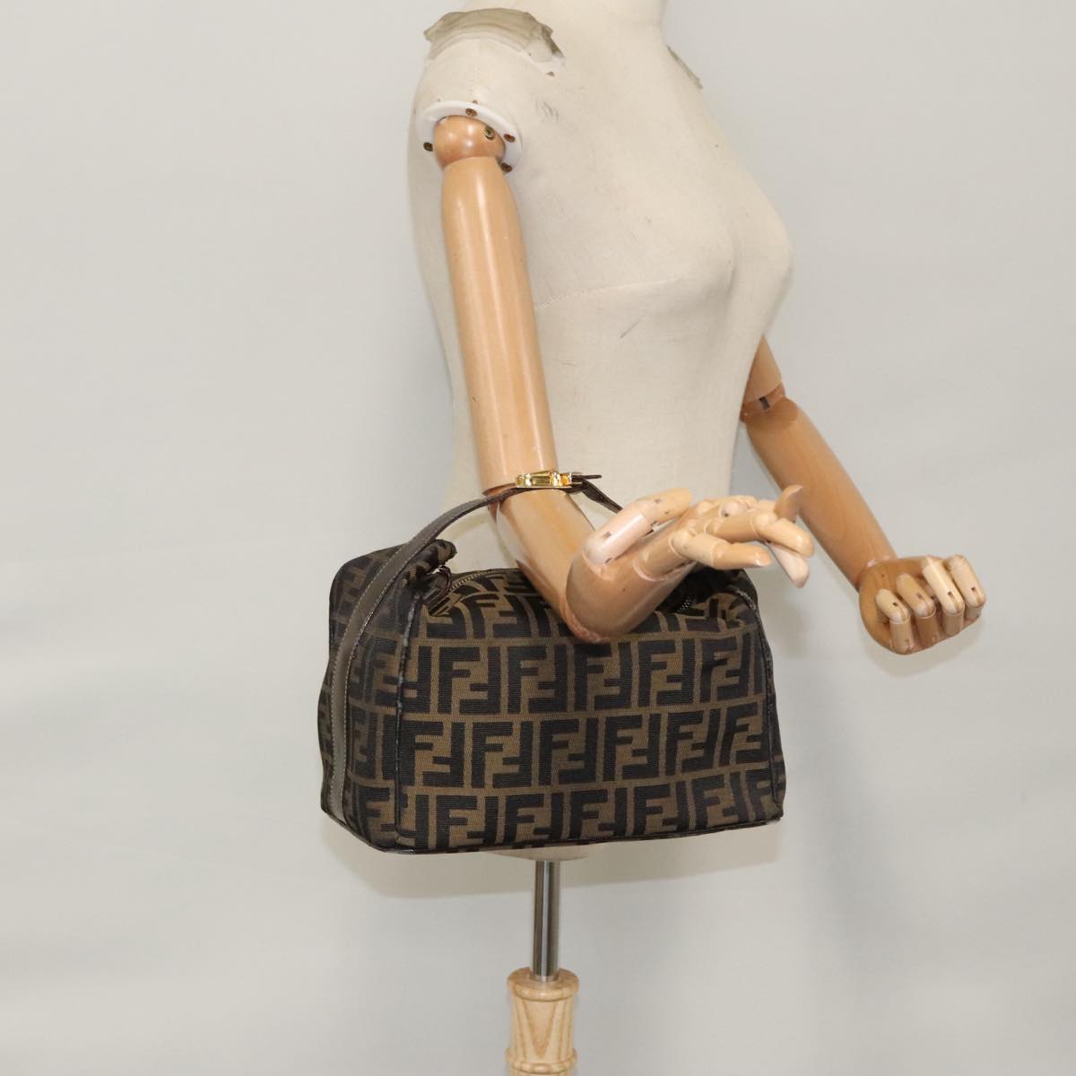 FENDI Zucca Canvas Vanity Pouch Brown Black gold 104284