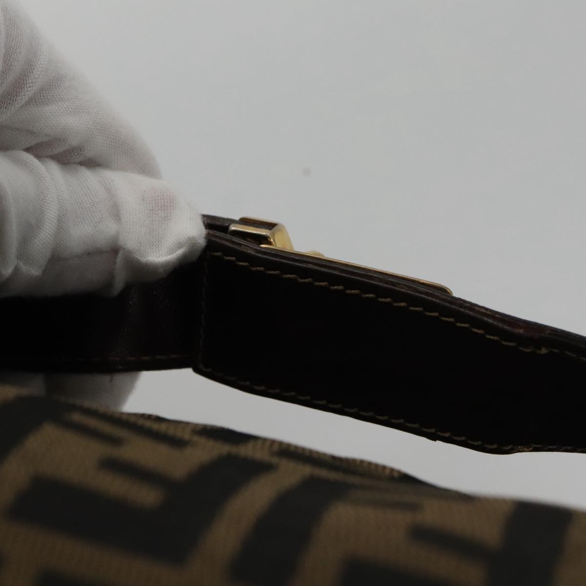 FENDI Zucca Canvas Vanity Pouch Brown Black gold 104284
