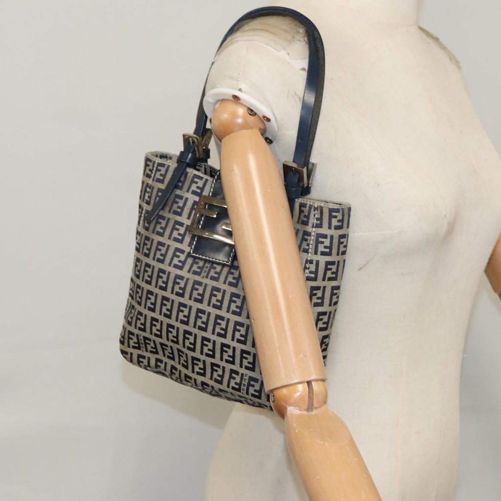 FENDI Zucchino Canvas Hand Bag Navy 104306
