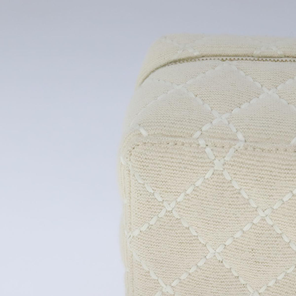 CHANEL Vanity Chain Wild Stitch Pouch Cotton White CC 104339A