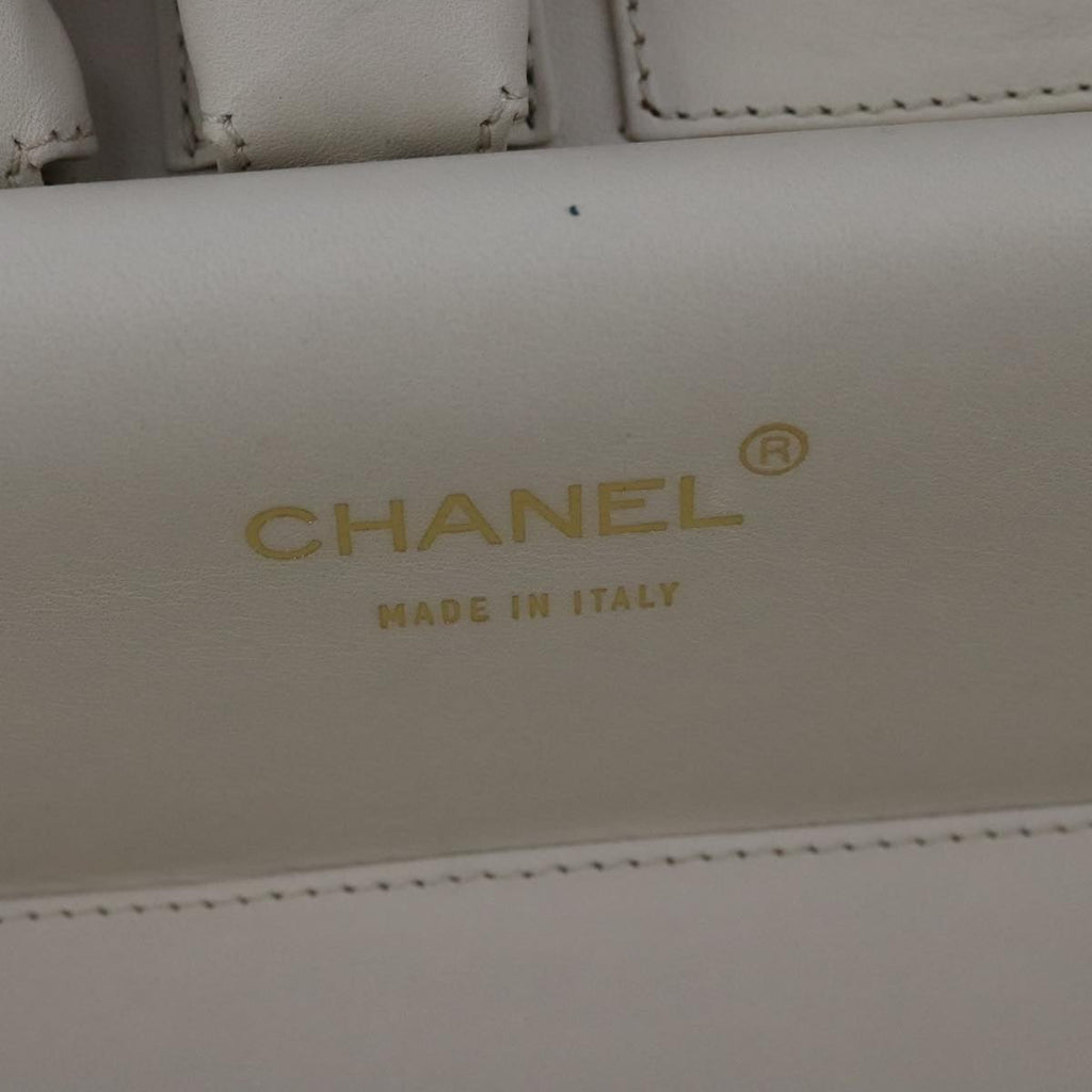 CHANEL Vanity Chain Wild Stitch Pouch Cotton White CC 104339A