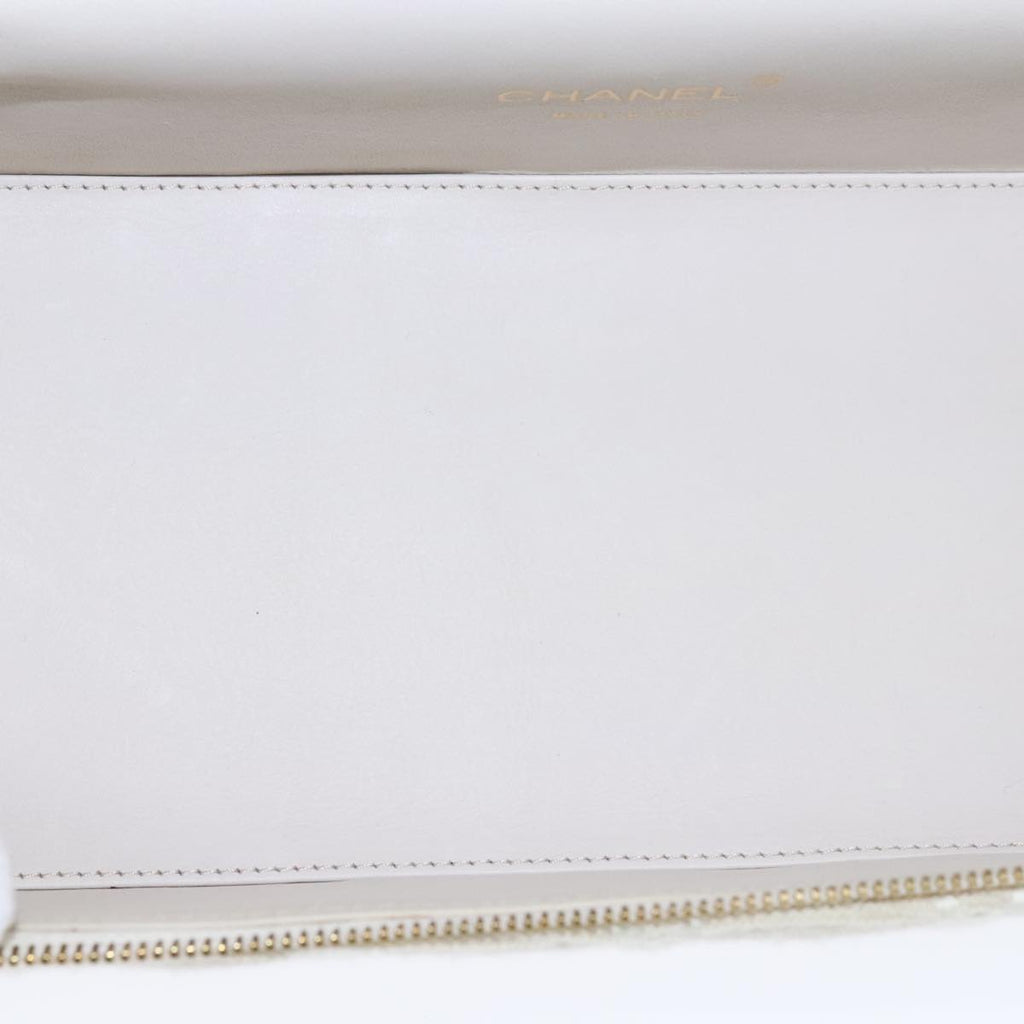 CHANEL Vanity Chain Wild Stitch Pouch Cotton White CC 104339A