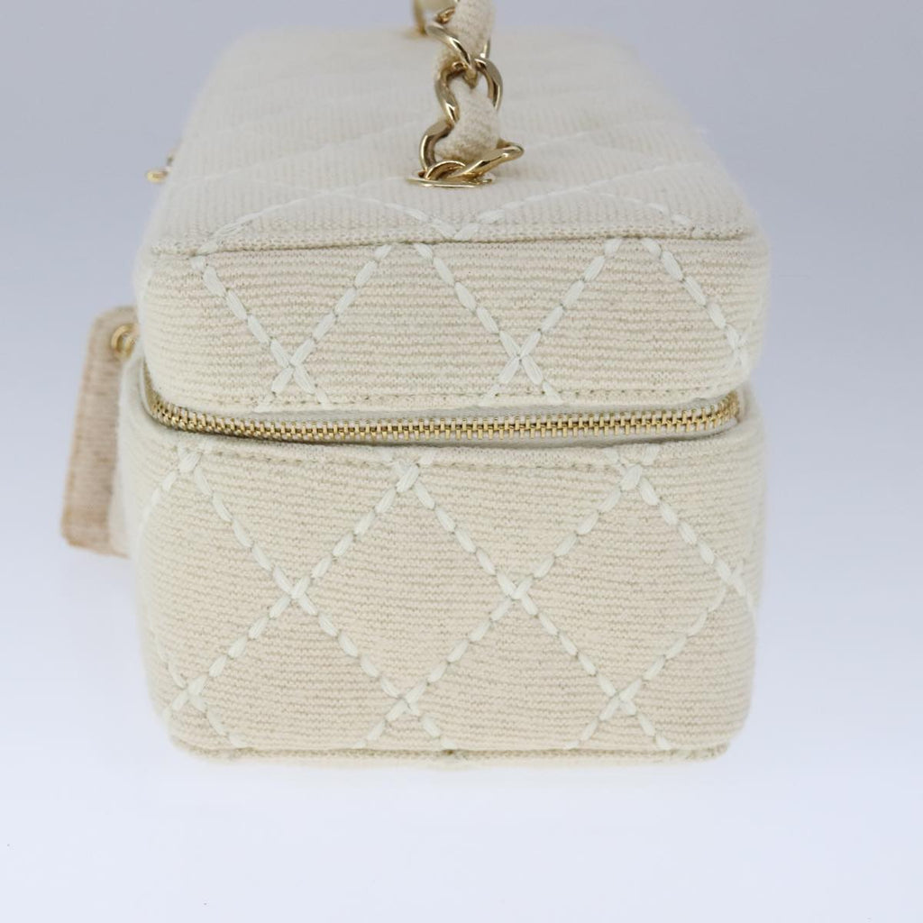CHANEL Vanity Chain Wild Stitch Pouch Cotton White CC 104339A