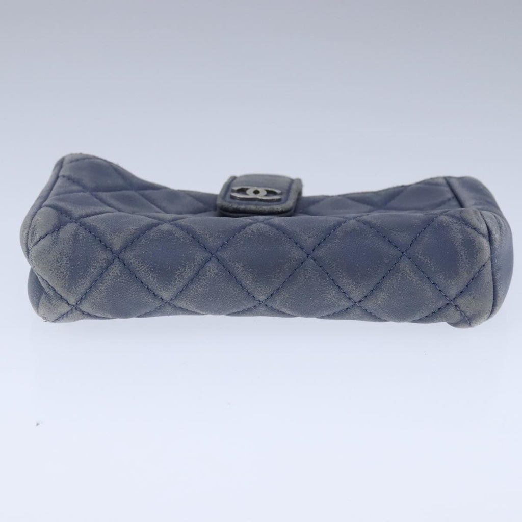 CHANEL Pouch Lamb Skin Blue CC 104355