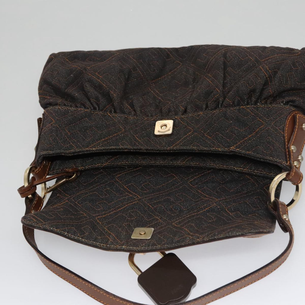 FENDI Zucca Canvas Shoulder Bag Denim Black 104385