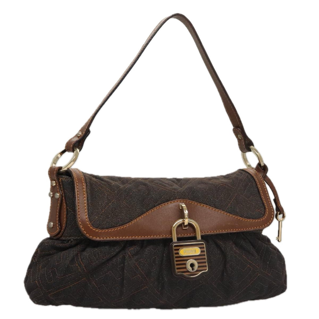 FENDI Zucca Canvas Shoulder Bag Denim Black 104385